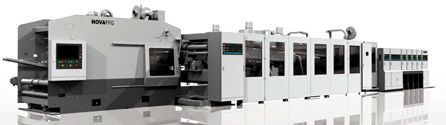 Foto de impressora gráfica para caixas de papelão da Bobst