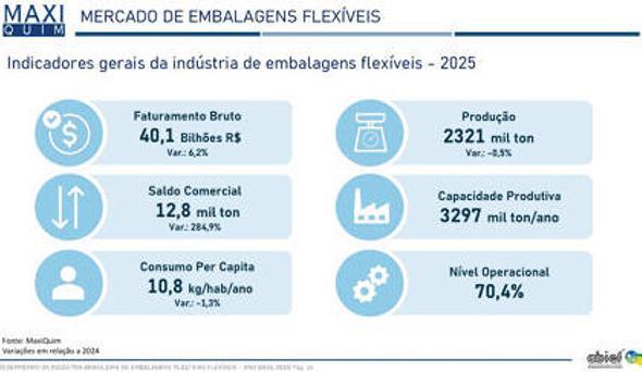 Imagem com indicadores gerais da indústria de embalagens flexíveis em 2025.